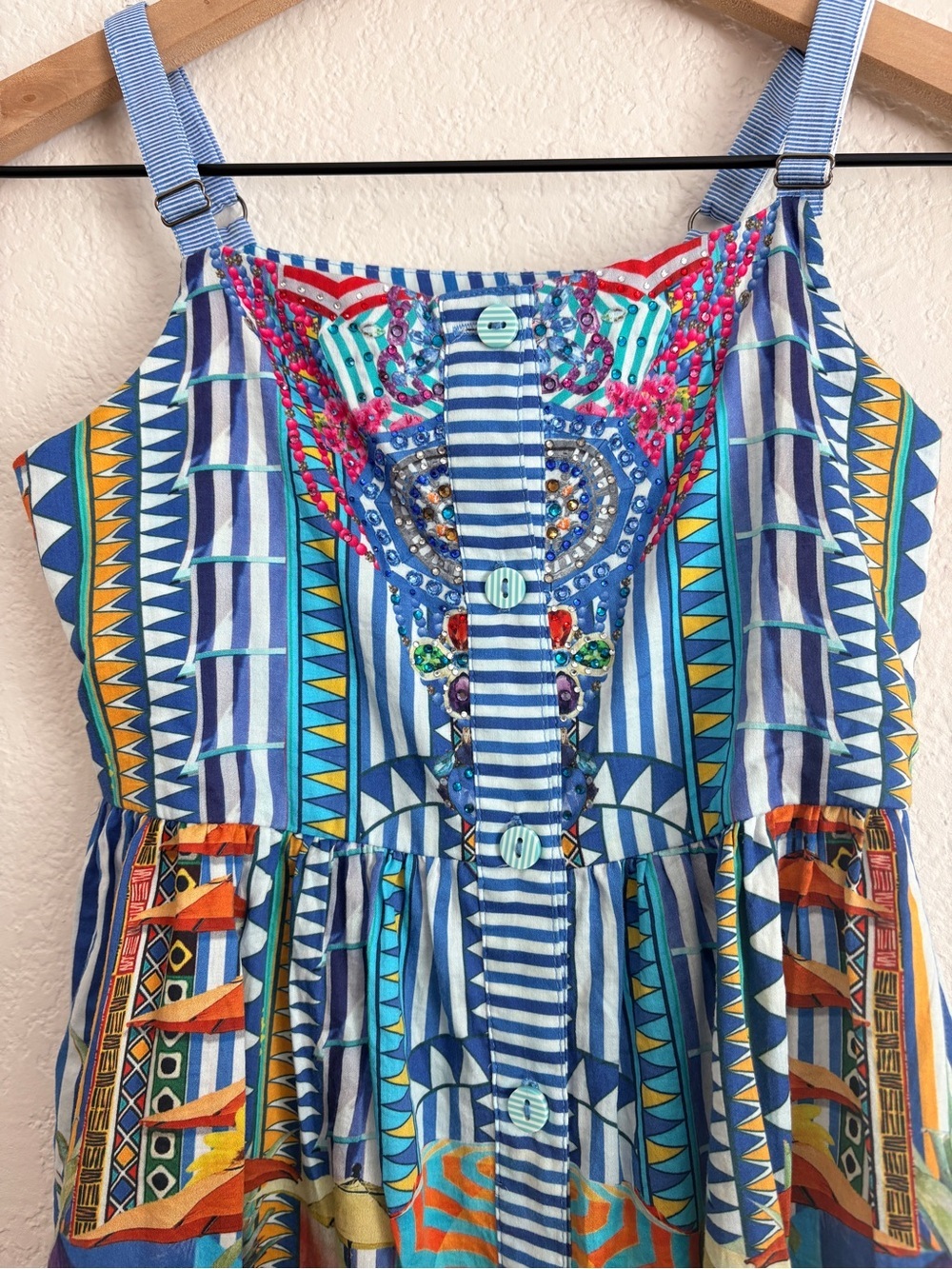 Camilla Blue Multicolor Striped Tropical Print Girls' Dress - Picture 10 of 11